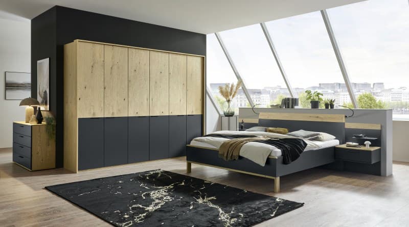 Schlafzimmer - Balkeneiche, Lack, Basalt