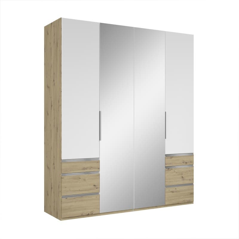 Drehtürenschrank- B ca. 200 cm, Eiche Dekor, Weiß, Spiegel