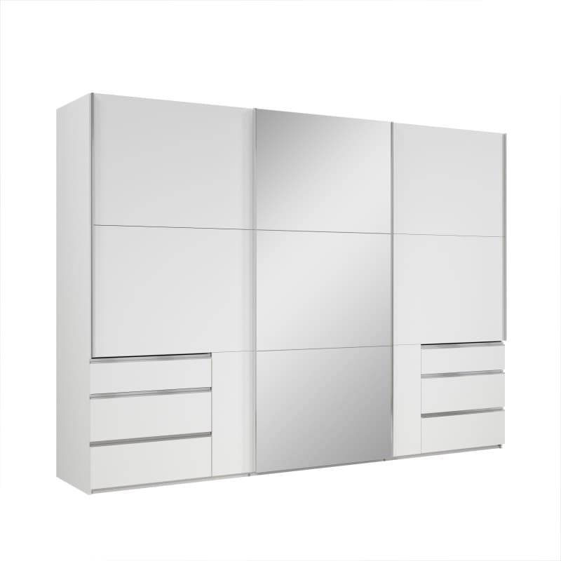 Schwebetürenschrank- B ca. 300 cm, Weiß, Spiegel