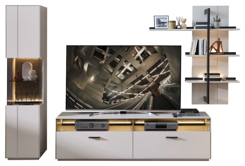 Wohnwand - Creme, Absetzung Granit Steinfurnier