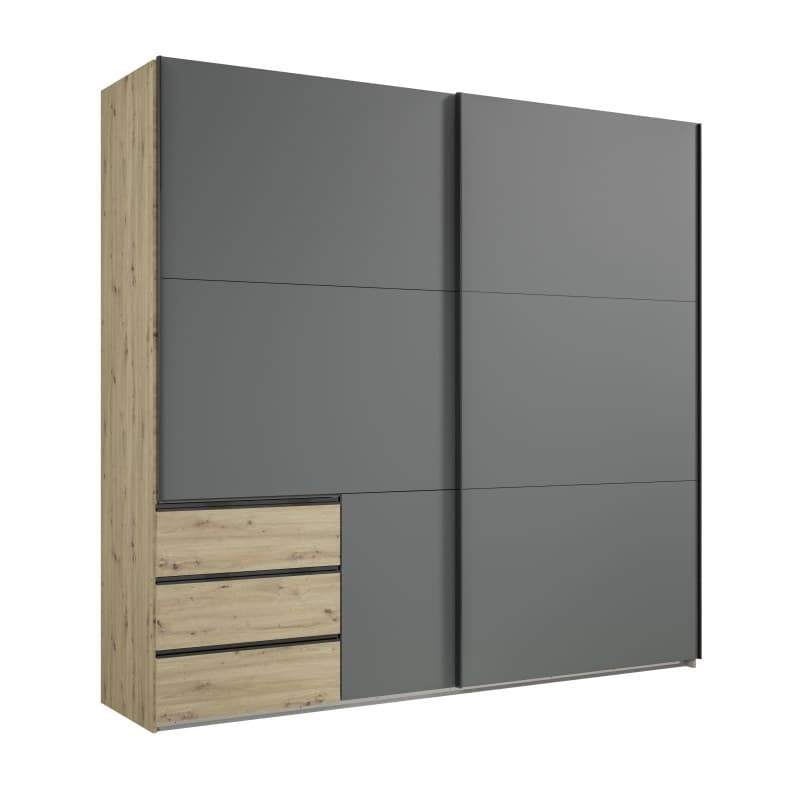 Schwebetürenschrank- B ca. 250 cm, Eiche Dekor, Graphit