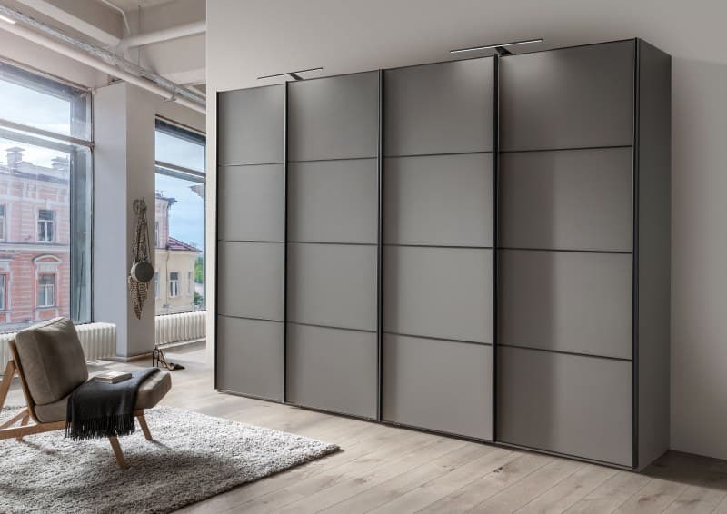 Schwebetürenschrank  4-türig EM Paredes - mit Beleuchtung, B. ca. 330 cm, Graphit