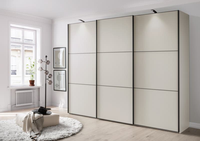 Schwebetürenschrank  3-türig EM Paredes - mit Beleuchtung, B. ca. 300 cm, Champagner