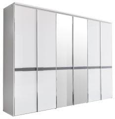 Drehtürenschrank -   B. ca. 298 cm, Dekor Weiß, Alpinweißglas, Spiegel
