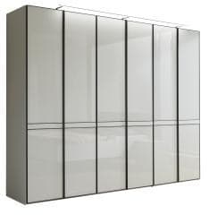 Drehtürenschrank - B. ca. 298 cm, Dekor Perlgrau, Perlgrauglas