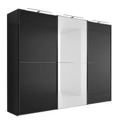 Schwebetürenschrank - B. ca. 280 cm, Kristallspiegel, Anthrazitglas