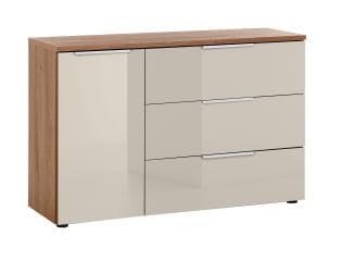 Kommode - mit 3 Schubkästen/1 Türe, B. ca. 120 cm, Eiche Dekor, Elfenbeinglas