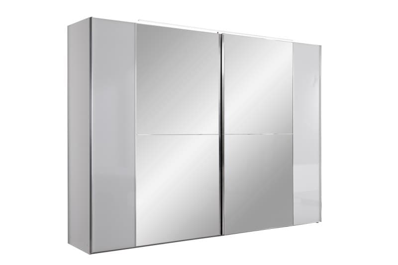 Schwebetürenschrank 2-türig EM Avola - mit Beleuchtung, B. ca. 298 cm, Dekor weiss, Alpinweissglas, Kristallspiegel