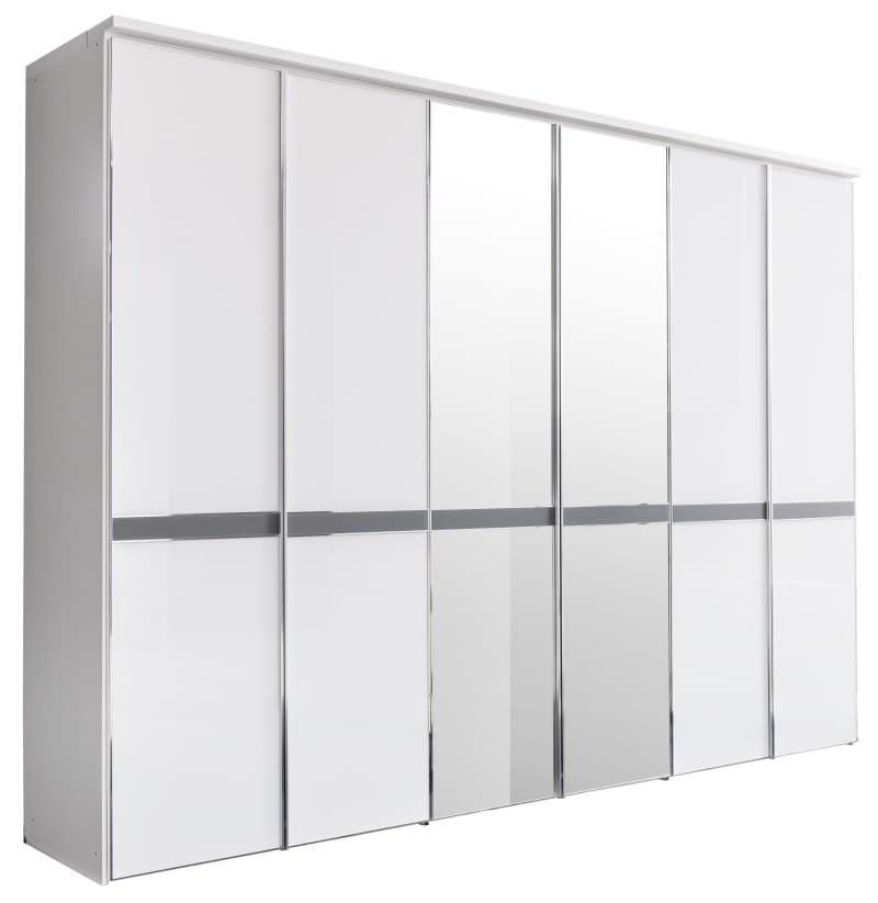 Drehtürenschrank EM Arango -   B. ca. 298 cm, Dekor weiss, Alpinweissglas, Spiegel