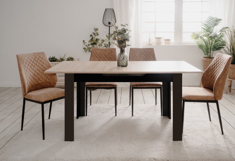 Esstisch - ausziehbar, LB ca. 125x80 cm, Artisan Eiche Nachbildung, Schwarz