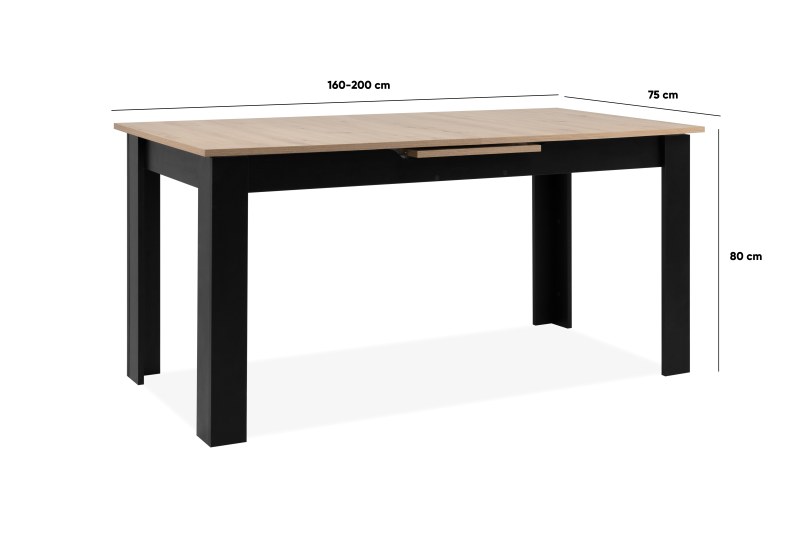 Esstisch - ausziehbar, LB ca. 160x80 cm, Artisan Eiche Nachbildung, Schwarz