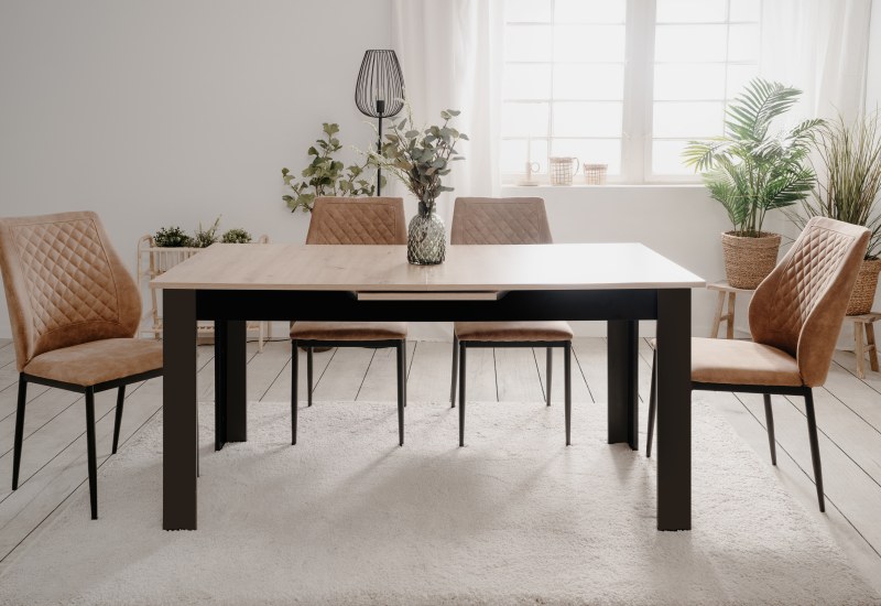 Esstisch - ausziehbar, LB ca. 160x80 cm, Artisan Eiche Nachbildung, Schwarz