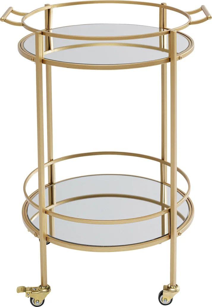 Servierwagen- Stahl, Lackiert, Goldfarben, Glas, Klar