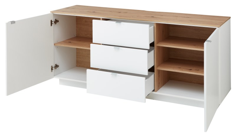 TV-Sideboard - Weiß, Eiche Dekor