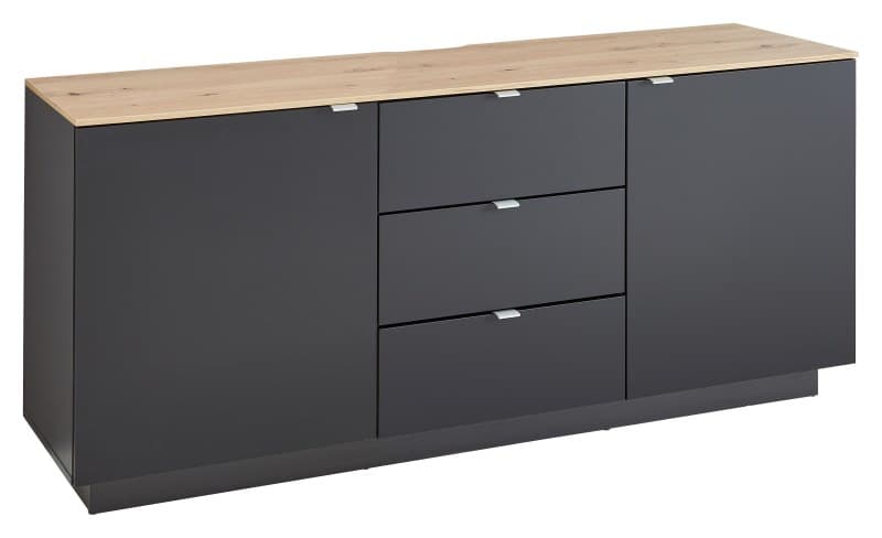 TV-Sideboard - Schwarz, Eiche Dekor