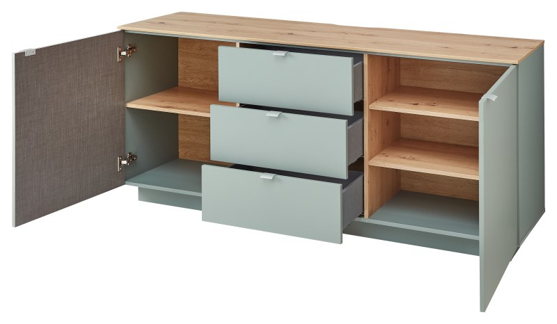 TV-Sideboard - Schilfgrün, Eiche Dekor