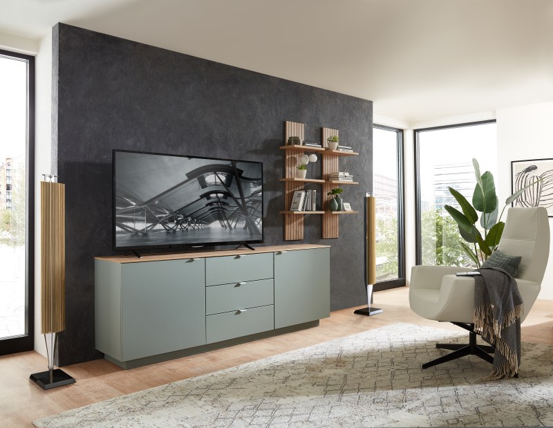 TV-Sideboard - Schilfgrün, Eiche Dekor