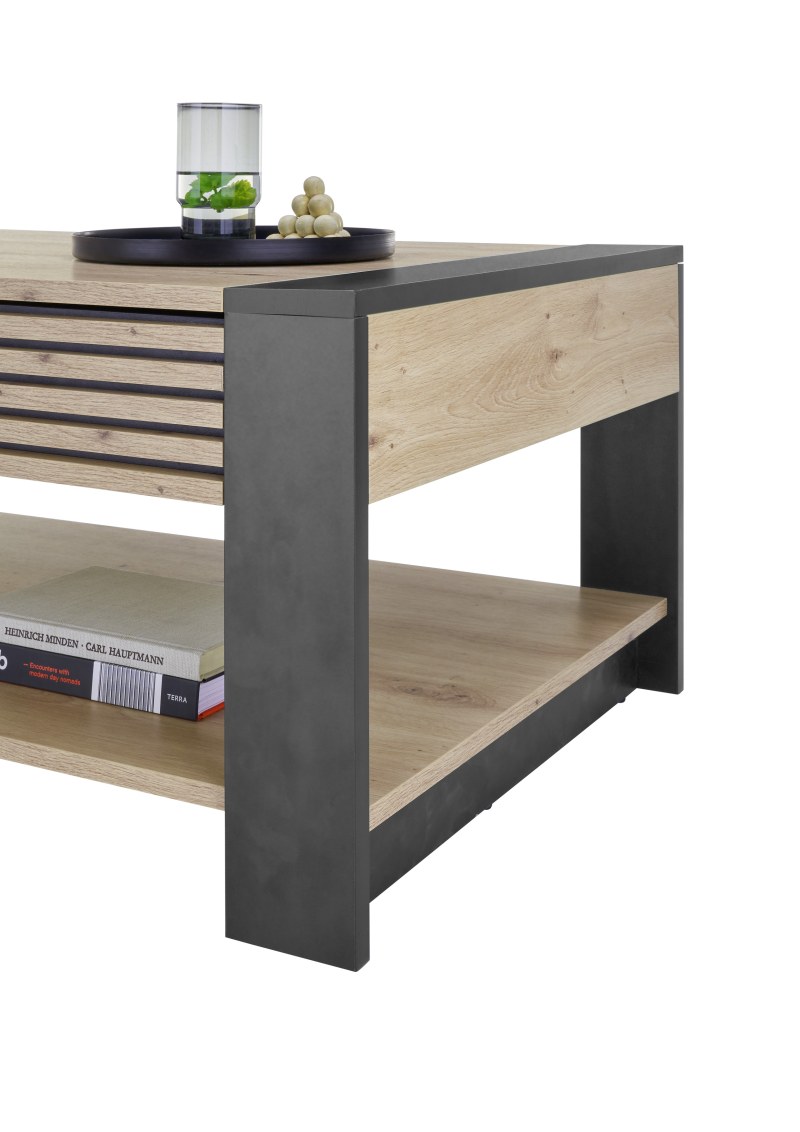 Couchtisch - LB ca. 108x60 cm, Artisan Eiche Nachbildung, Schwarz