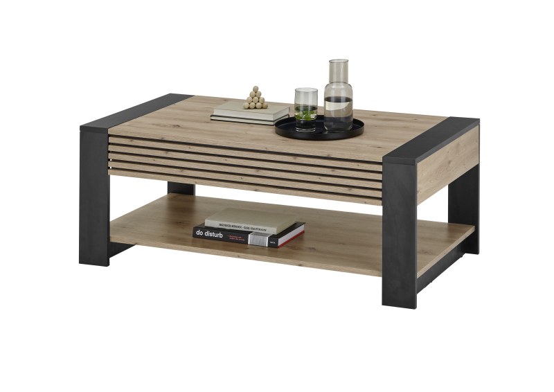 Couchtisch - LB ca. 108x60 cm, Artisan Eiche Nachbildung, Schwarz