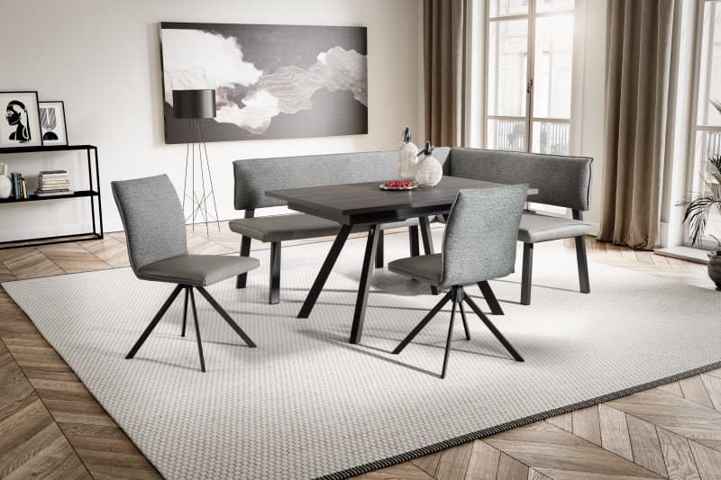 Eckbankgruppe - inkl. Tisch und 2x Stühle, Stoff, Grau