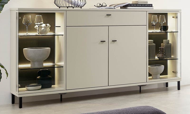 Sideboard Antares - mit Beleuchtung, Lack seidengrau