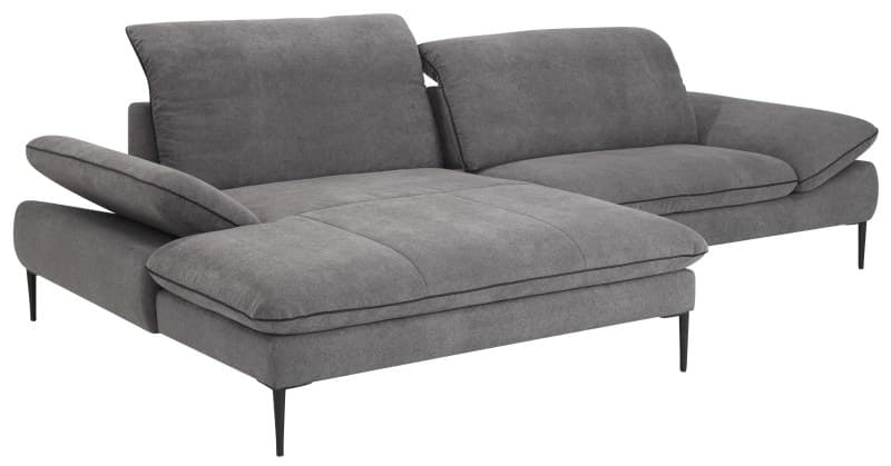 Ecksofa - Longchair links mit 1-Sitzer, Kopfteil/Armlehne/Sitztiefe verstellbar, Stoff, Grau