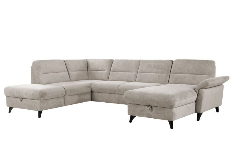 Wohnlandschaft - Ecke links mit 2,5-Sitzer und Longchair rechts, Stoff, Natur