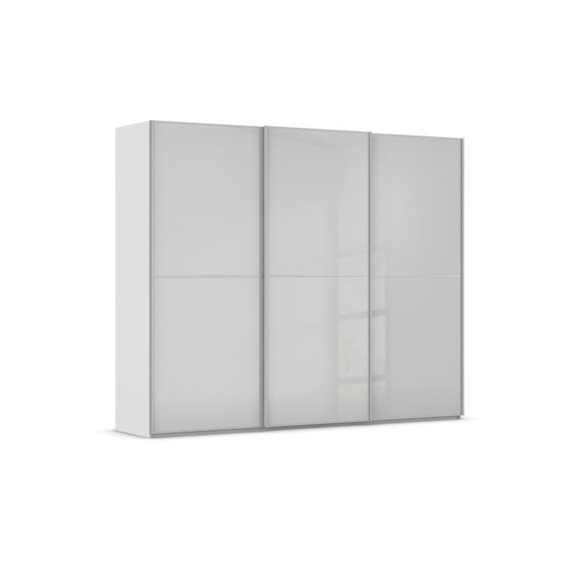 Schwebetürenschrank - B. ca. 271 cm, Alpinweiß, Farbglas Seidengrau