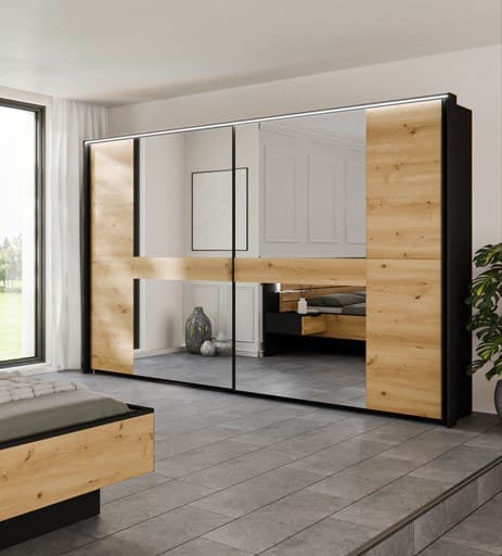 Schwebetürenschrank - B. ca. 301 cm, Spiegeltüren, Bauchbinde