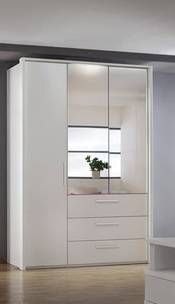 Drehtürenschrank - B. ca. 151 cm, Spiegel, Weiß
