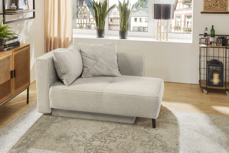 Recamiere - inkl. Schlaffunktion und Bettkasten, Stoff, Beige