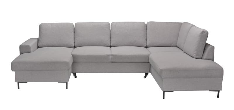 Wohnlandschaft - Longchair links mit 2-Sitzer und Ecke rechts, Schlaffunktion mit Bettkasten, Stoff, Hellgrau