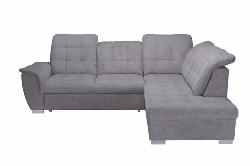 Ecksofa - 2-Sitzer, Ecke rechts inkl. Schlaffunktion und Bettkasten, verstellbare Kopfstützen, Stoff, Grau