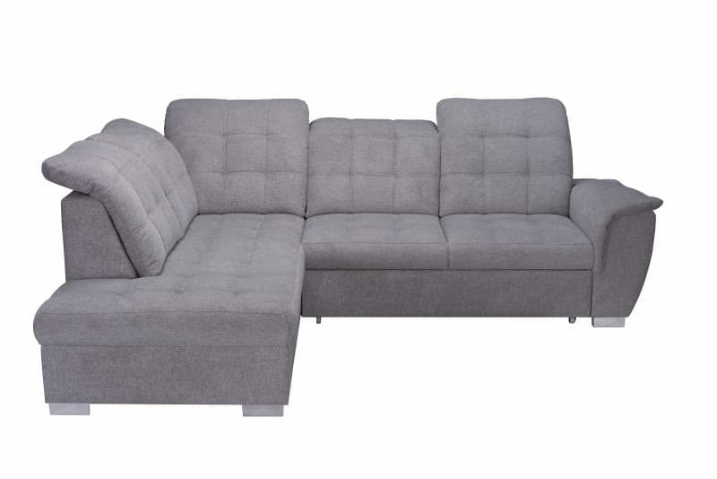 Ecksofa - Ecke links, 2-Sitzer inkl. Schlaffunktion und Bettkasten, verstellbare Kopfstützen, Stoff, Grau