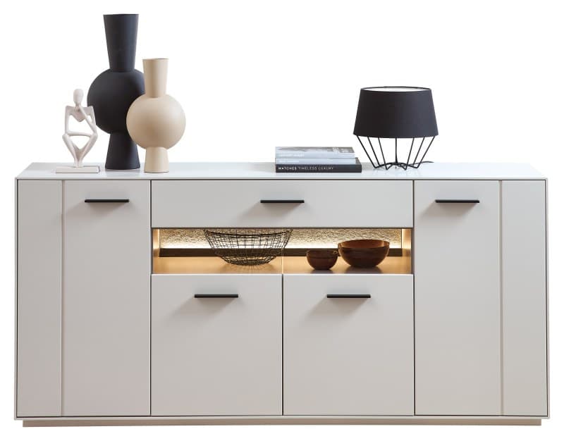 Sideboard -  Creme Lack, Absetzung: Granit Steinfurnier