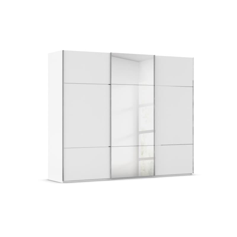 Schwebetürenschrank - B. ca. 301 cm, Alpinweiß Dekor, Mitteltür Spiegel