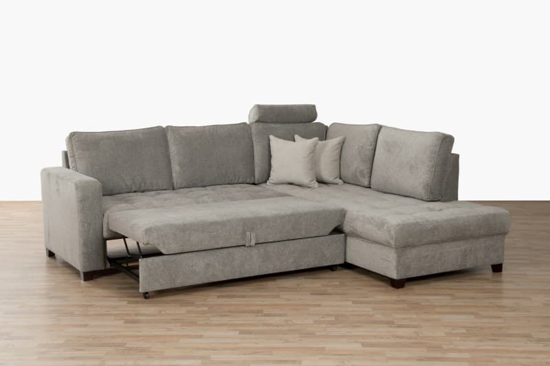 Ecksofa - 2-Sitzer, Ecke rechts inkl. Schlaffunktion und Kopfstütze, Stoff, Cappuccino