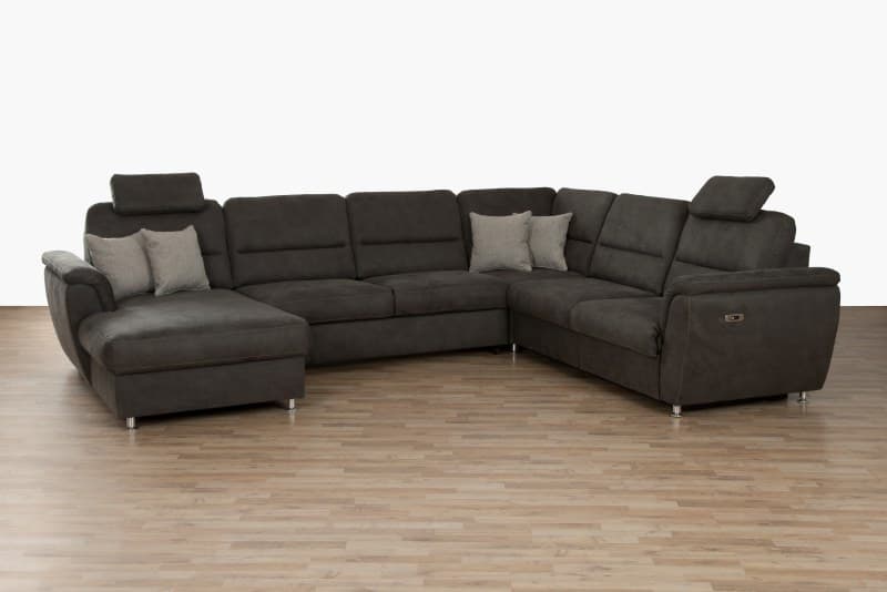 Wohnlandschaft - Longchair links, 3-Sitzer, Ecke rechts inkl. Kopfstützen, Stoff, Dunkelbraun