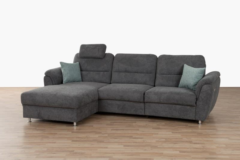 Eckesofa - Ecke links, 2-Sitzer inkl. Kopfstütze, Stoff, Dunkelgrau