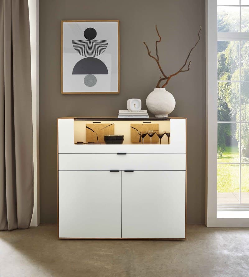 Highboard - Wildeiche massiv, Lack Weiß