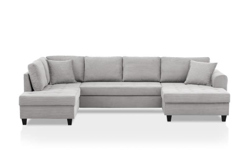 Wohnlandschaft - Longchair links, 2-Sitzer, Ecke rechts inkl. Schlaffunktion mit Bettkasten, Stoff, Hellgrau