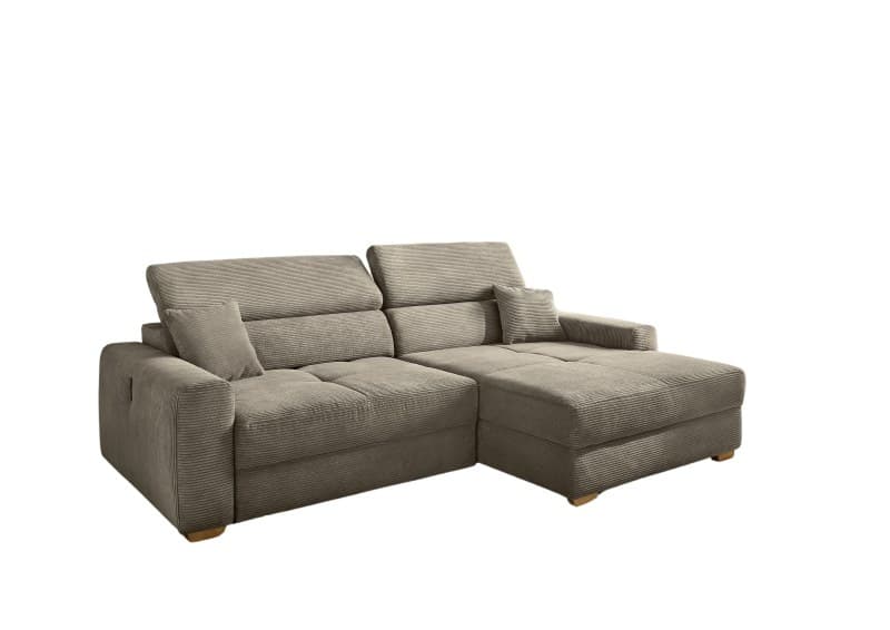 Ecksofa - 1,5-Sitzer, Ecke rechts inkl. Schlafftunktion, verstellbare Kopfstützen, Stoff, Taupe