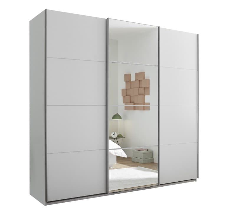 Schwebetürenschrank- B ca. 215 cm, Weiß, Spiegel
