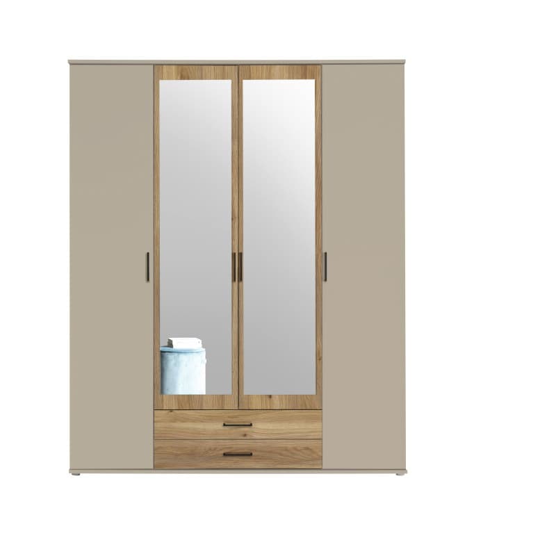 Drehtürenschrank- B ca. 159 cm, Kaschmir,  Eiche Dekor, Spiegel