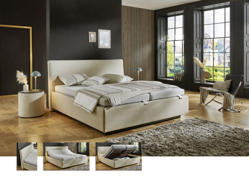 Polsterbett - Liegefläche ca. 180x200 cm, Stoff, Beige