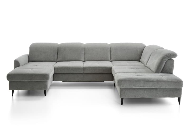 Wohnlandschaft - Longchair links mit 2,5-Sitzer und Ecke rechts, Sitztiefe verstellbar, Stoff, Grau