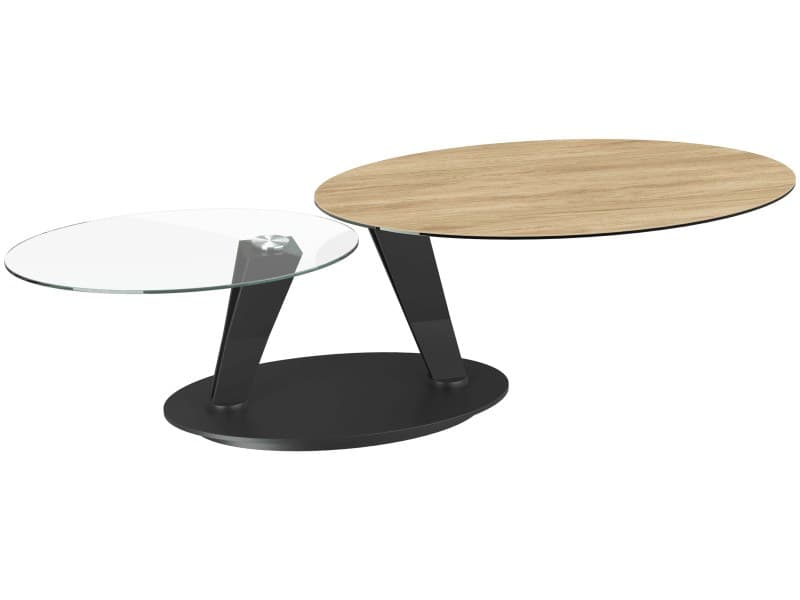 Couchtisch - Platten drehbar, LBH ca. 95/150x60x43 cm, Keramik, Eiche, Glas
