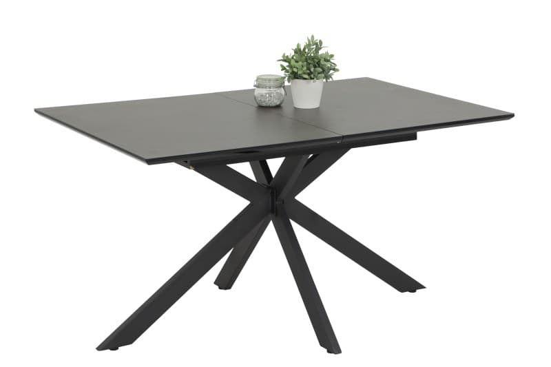 Esstisch - ausziehbar, LB ca. 140x90 cm, Keramikoptik, Anthrazit, Schweizer Kante