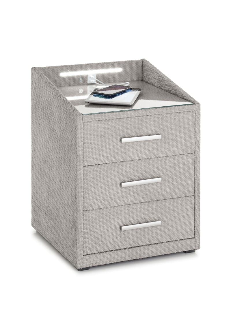 Nachttisch- Beige, mit Glasplatte, inkl. Beleuchtung