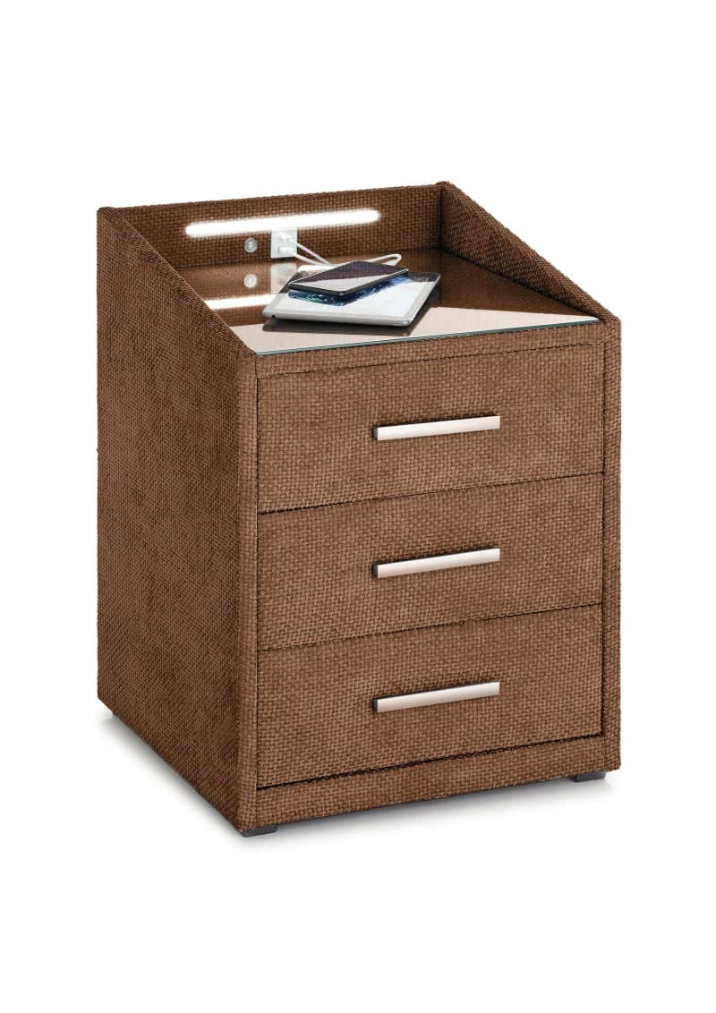 Nachttisch- Terracotta, mit Glasplatte, inkl. Beleuchtung